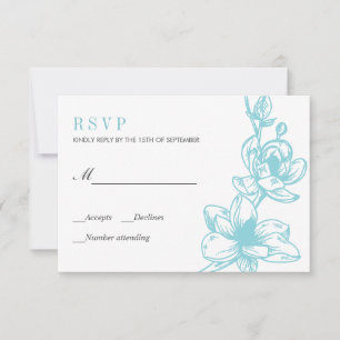 Pale Blue   Magnolia Flowers Bloom   Wedding RSVP Card
