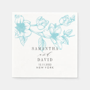 Pale Blue Magnolia Wedding floral personalised Napkin