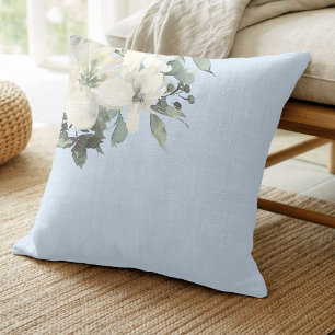 Pale Blue Modern Farmhouse Delicate Floral Cushion