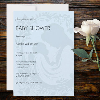 Pale Blue Mother & Child Silhouette Baby Shower Invitation