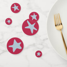 Pale Blue on Red American Star Doodles Confetti