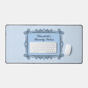 Pale Blue Ornate Bow Frame Salon Desk Mat