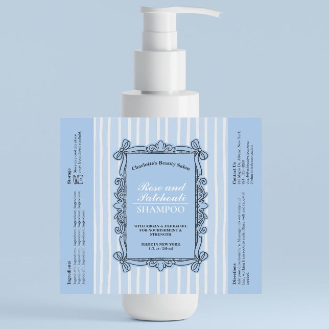 Pale Blue Ornate Bow Frame Shampoo Bottle Label (Pale Blue Ornate Bow Frame Shampoo Bottle Label)