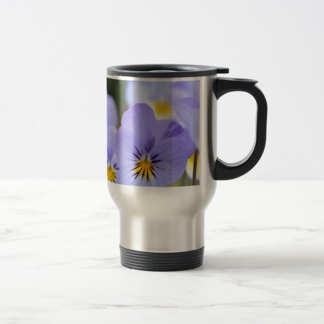 Pale Blue Pansies Travel Mug (Right)