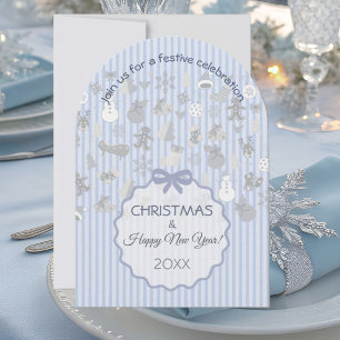Pale Blue Pastel Stripe Whimsical Christmas Silver Invitation