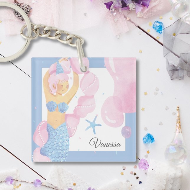 Pale Blue & Pink Mermaid Party Adventure Keychain (Creator Uploaded)