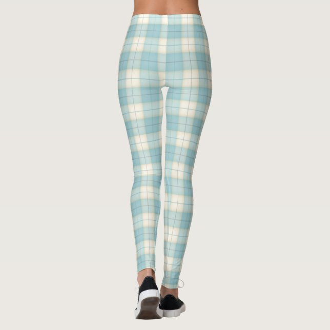 Pale Blue Plaid Tartan Leggings (Back)