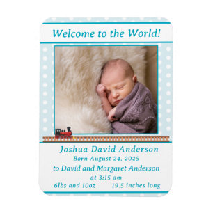 Pale-Blue Polka-Dot Baby Boy Birth Announcement Magnet