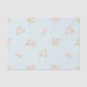 pale blue polka dot cream vintage floral pink tissue paper