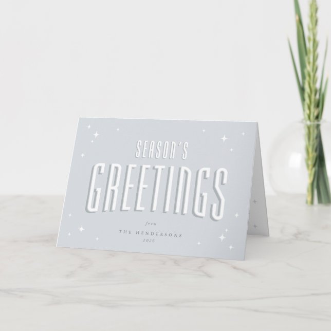 Pale Blue Retro Stars Season's Greetings Photo Holiday Card (Front)