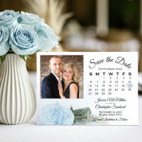 Pale Blue Rose Elegant Wedding Calendar & Photo