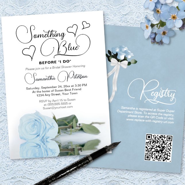Pale Blue Rose Something Blue Bridal Shower Invitation (Front/Back)