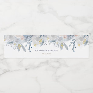 pale blue roses wedding water bottle label