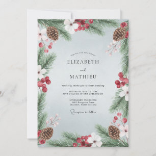 Pale Blue Rustic Winter Wedding Invitation