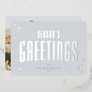 Pale Blue Season's Greetings Retro Stars Photo 