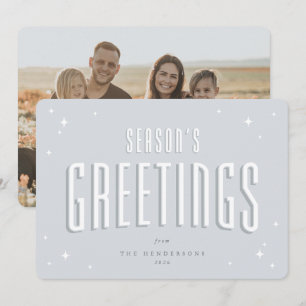 Pale Blue Season's Greetings Retro Stars Photo Holiday Card