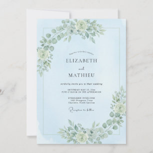 Pale Blue Serene Floral Wedding Invitation