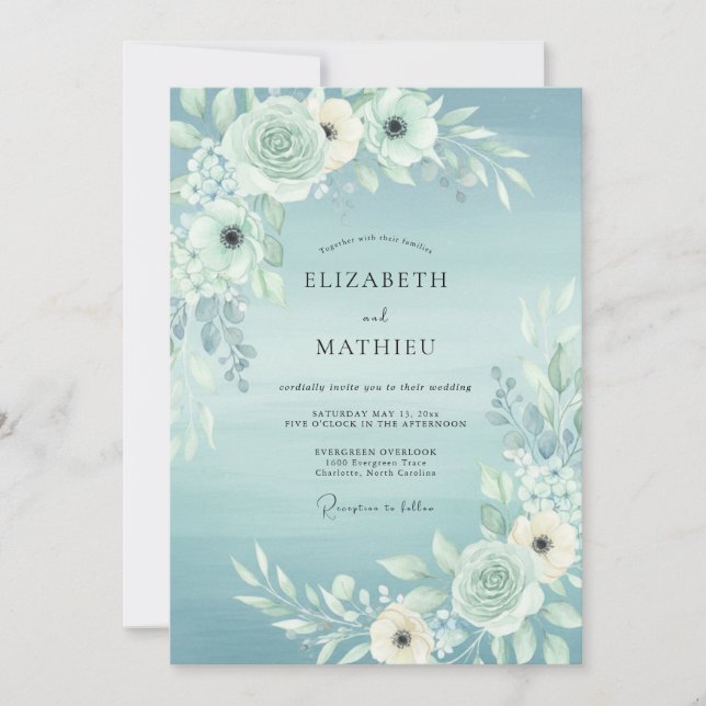 Pale Blue Serene Watercolor Wedding Invitation (Front)