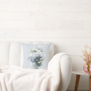 Pale Blue Serenity Lotus Flowers Lilypads Cushion