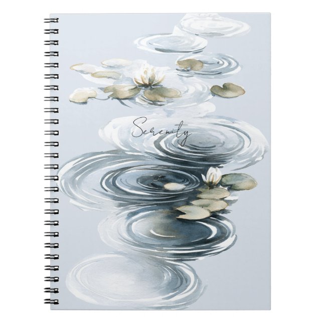 Pale Blue Serenity Lotus Flowers Lilypads Notebook (Front)