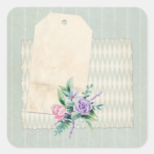 Pale Blue Shabby Collage Scrapbook Embellishment Square Sticker