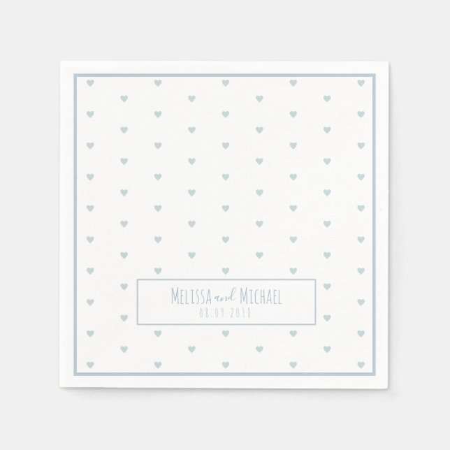 pale blue small hearts pattern on white wedding napkin (Front)