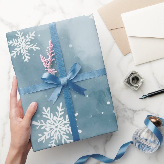 Pale Blue Snowflakes Watercolor Winter Holiday Wrapping Paper (Gifting)