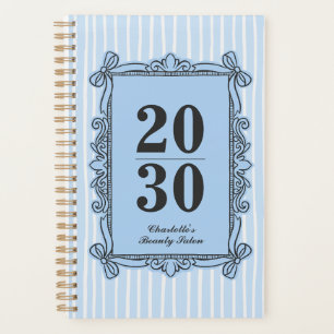 Pale Blue Striped Ornate Bow Frame Year Planner