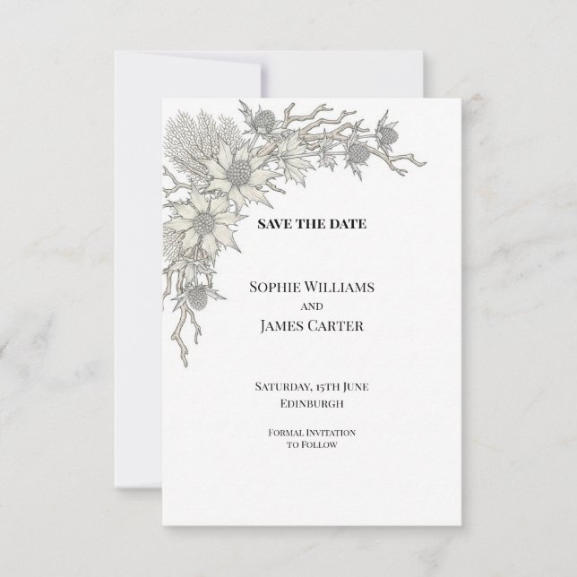 Pale Blue Thistle Wedding Save the Date (Front)