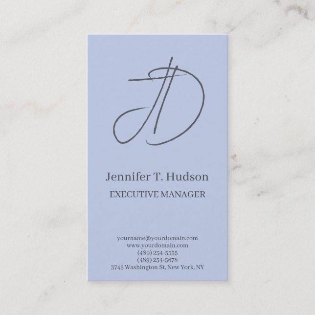 Pale blue trendy classical monogram profile card (Front)