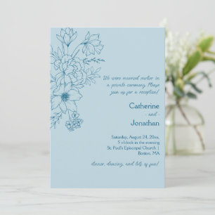 Pale Blue Vintage Line Drawn Floral Reception Invitation