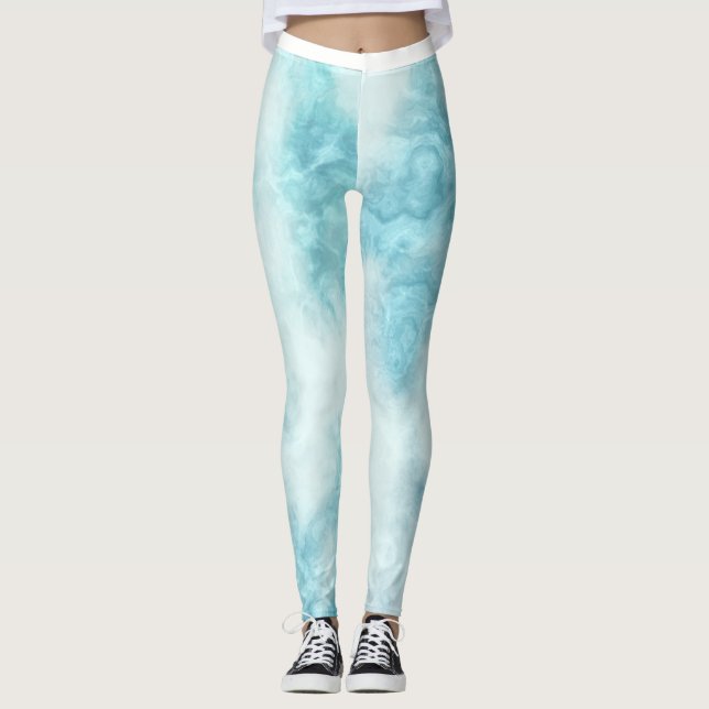 Pale Blue Watercolor Pattern Leggings (Front)
