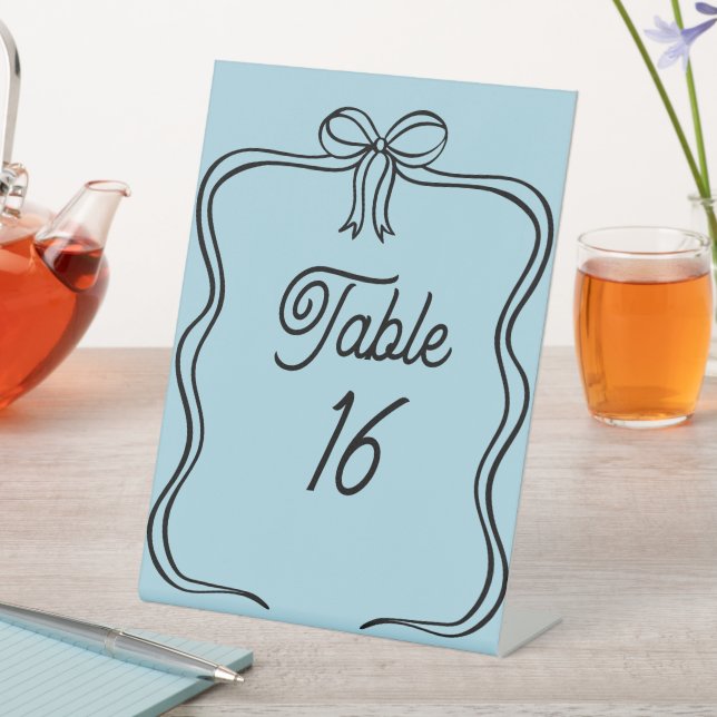 Pale Blue Wedding Table Number Acrylic Pedestal  Sign (In SItu)
