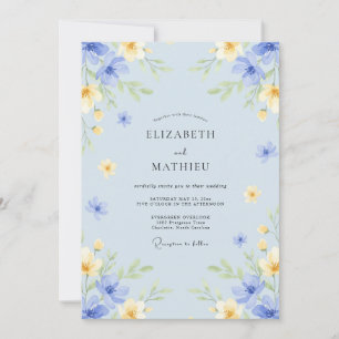 Pale Blue Whimsical Blossom Wedding Invitation