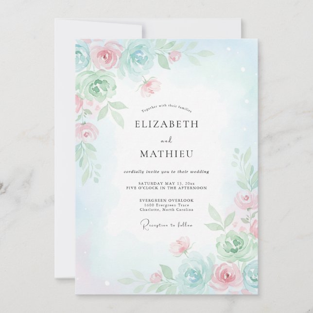 Pale Blue Whimsical Spring Wedding Invitation (Front)