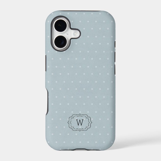 Pale Blue White Polka Dot Framed Monogram (Back)