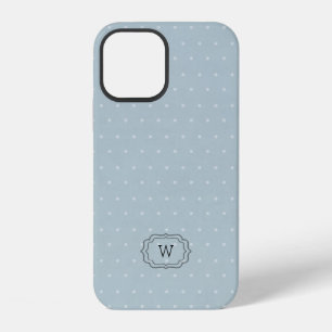 Pale Blue White Polka Dot Framed Monogram iPhone 12 Case