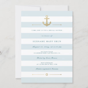 Pale Blue White Striped Nautical Bridal Shower Invitation