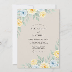 Pale Blue Yellow Blossom Wedding Invitation
