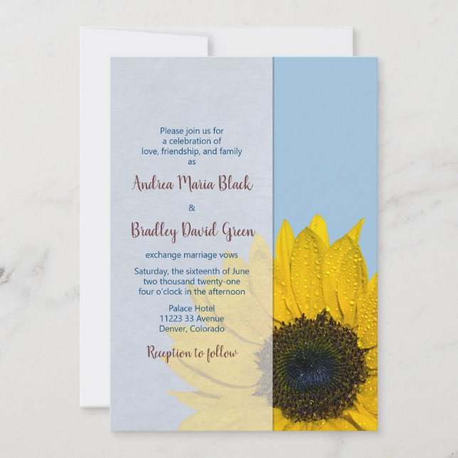 Pale Blue Yellow Sunflower Wedding Invitation (Front)