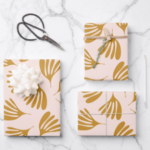 Pale Blush and Mustard Wisp Leaves Contemporary Wrapping Paper Sheet