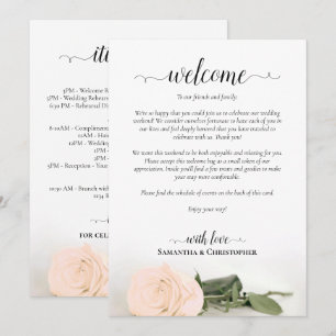 Pale Blush Peach Rose Wedding Welcome & Itinerary Programme