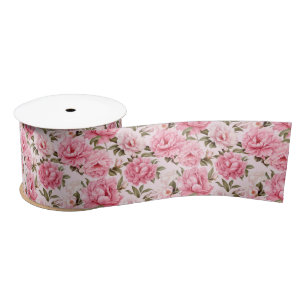 Pale blush pink bloom flowers satin ribbon