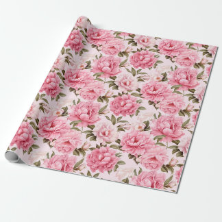 Pale blush pink bloom flowers wrapping paper