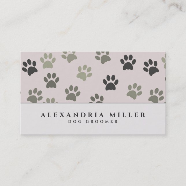 Pale Blush Pink Puppy Dog Paw Prints | Dog Groomer Business Card (Front)
