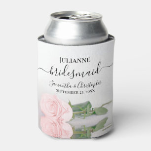 Pale Blush Pink Rose Elegant Bridesmaid Wedding Can Cooler
