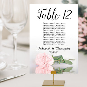 Pale Blush Pink Rose Elegant Wedding Seating Chart Table Number