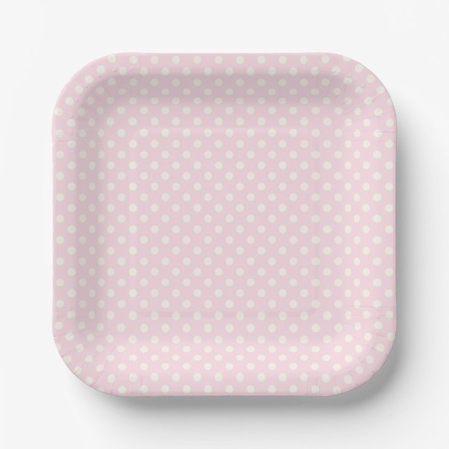 Pale Blush Pink with Off-White Dot Pattern Paper Plate (Front)
