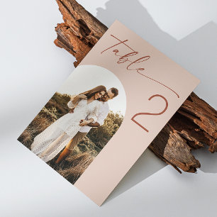 Pale Blush Script Wedding Elegant Arch Photo Table Number