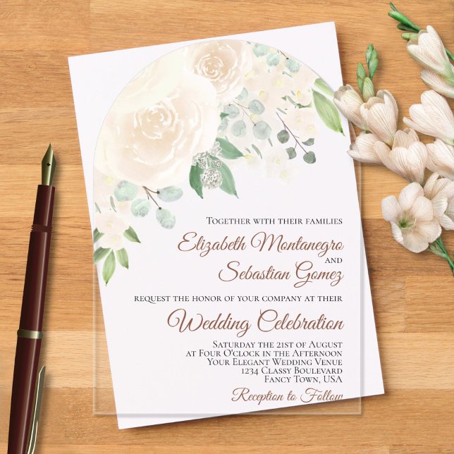 Pale Blush Watercolor Roses Elegant Arch Wedding Acrylic Invitations (Creator Uploaded)